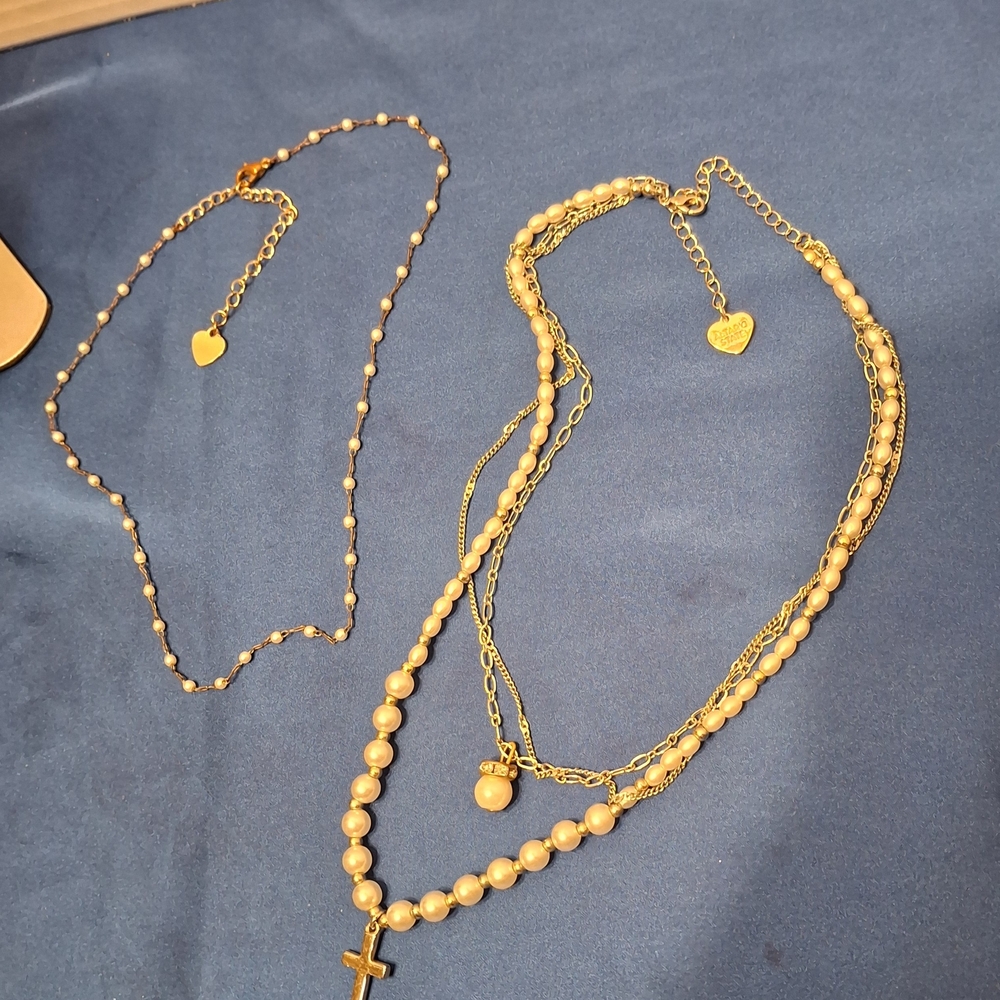 Altar'd State Gold Chain and Cream Pearl Layered Necklace Set 2pc 15"-16"